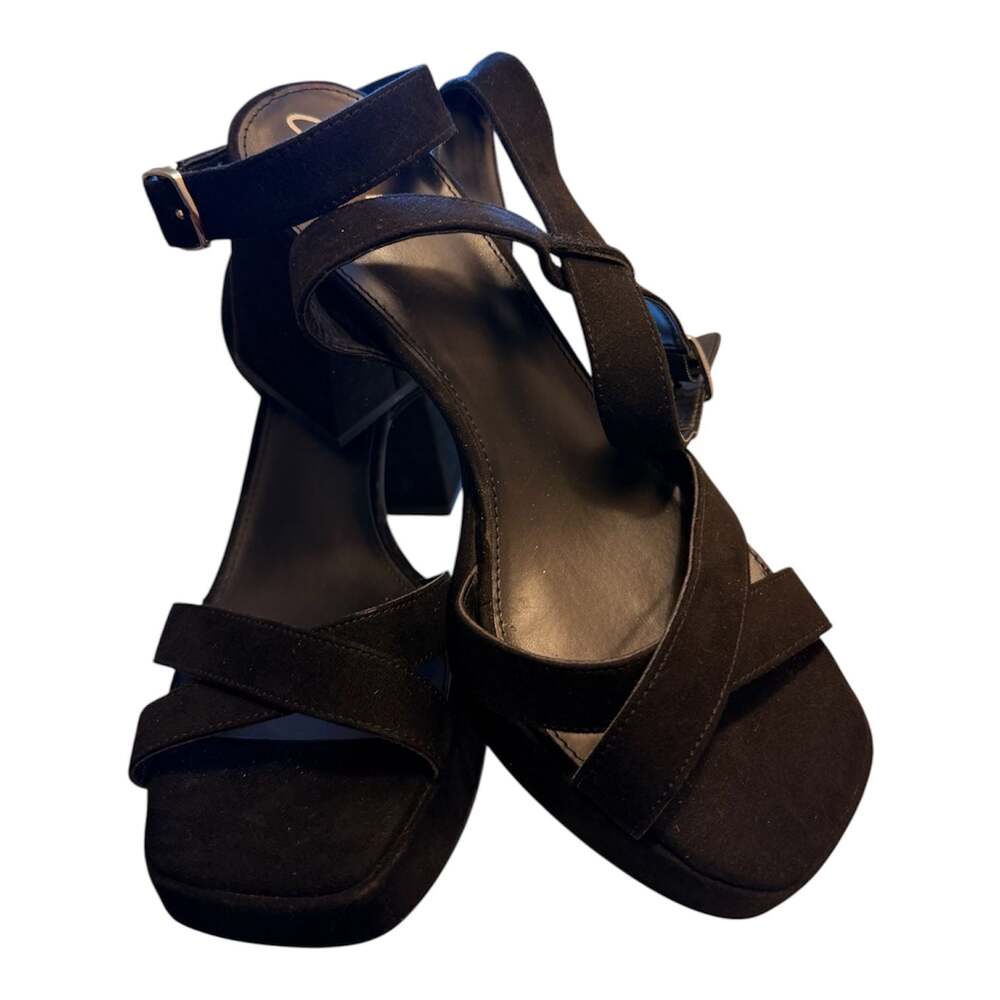 Circus NY by Sam Edelman Black Suede Block Heel Platform Sandals - Picture 2 of 5